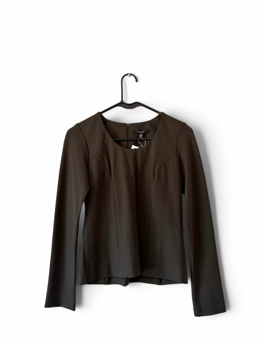 Drew Women's Olive Green Structured Long-Sleeve Scoop Neck Top